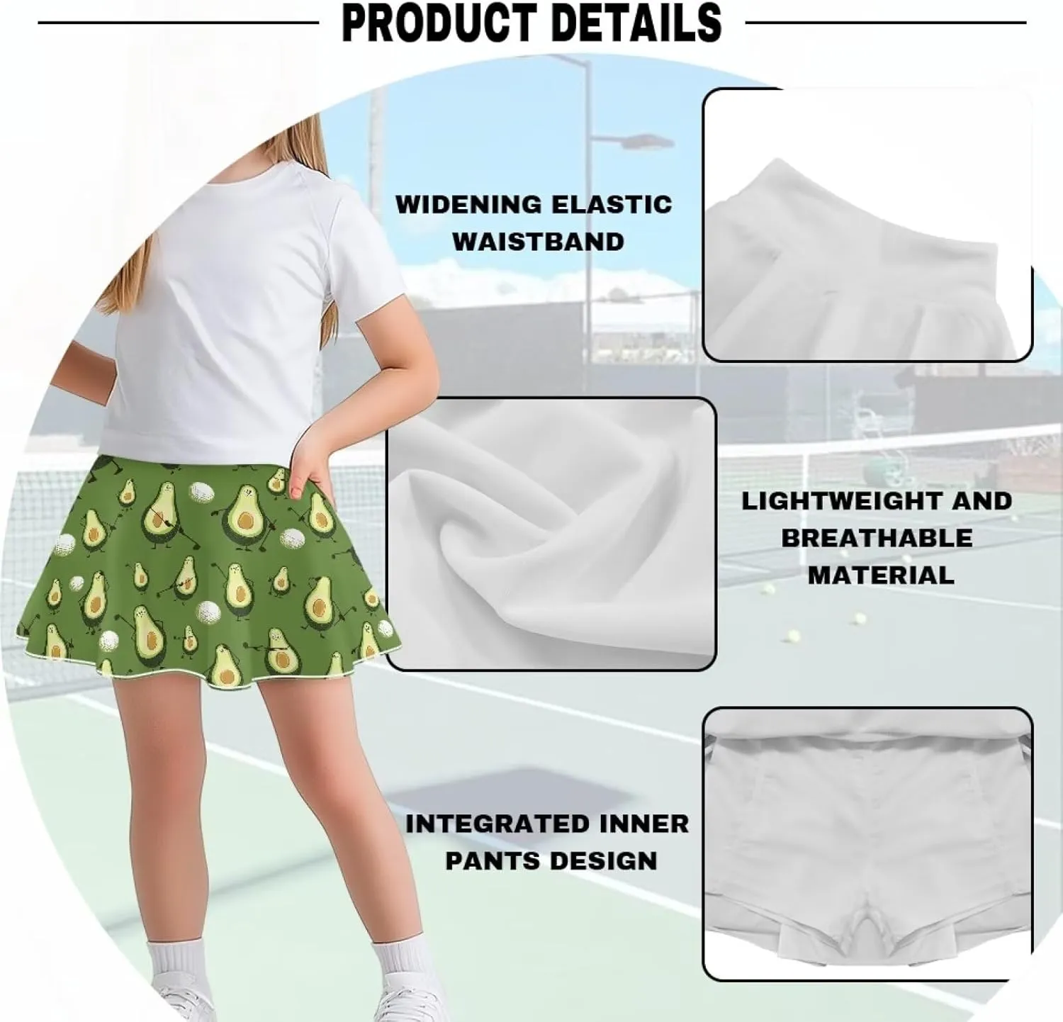 2-in-1 Tennis Skirts for Girls with Pockets Kids Built in Shorts Athletic Skorts Size 5-14
