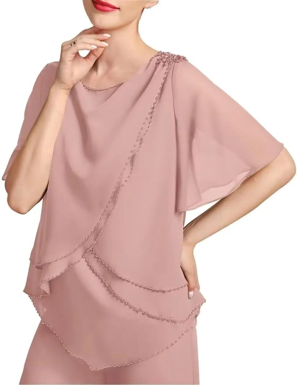 2 Pieces Mother of The Bride Pants Suits Formal Dresses Chiffon Evening Gowns for Women Mother of The Groom Dresses
