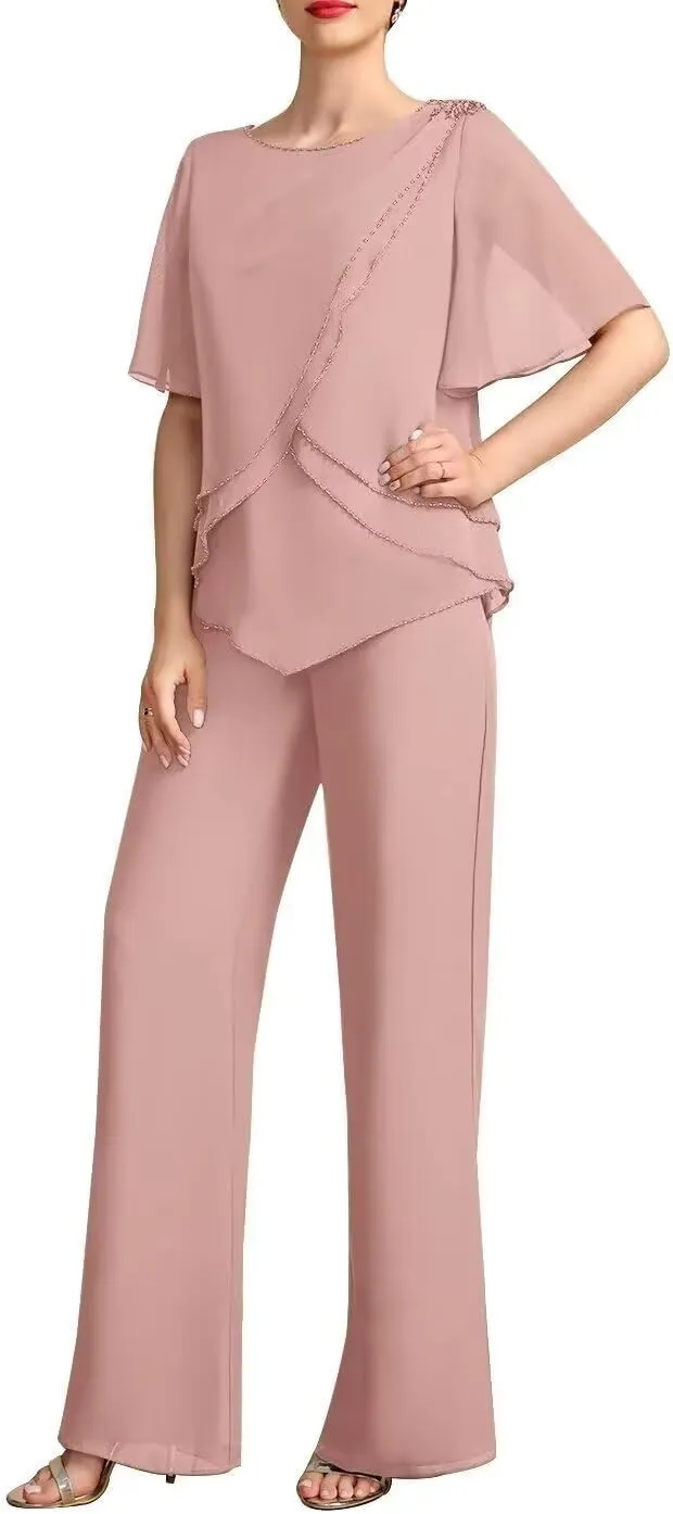 2 Pieces Mother of The Bride Pants Suits Formal Dresses Chiffon Evening Gowns for Women Mother of The Groom Dresses