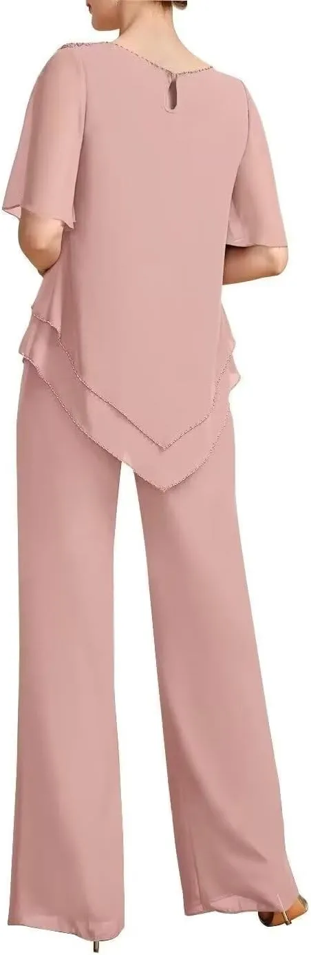 2 Pieces Mother of The Bride Pants Suits Formal Dresses Chiffon Evening Gowns for Women Mother of The Groom Dresses