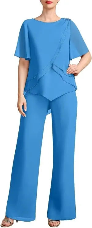 2 Pieces Mother of The Bride Pants Suits Formal Dresses Chiffon Evening Gowns for Women Mother of The Groom Dresses