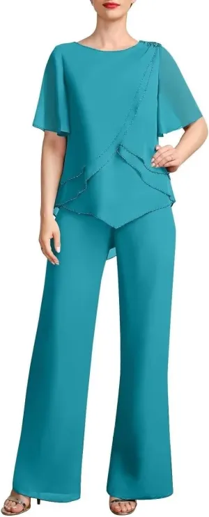2 Pieces Mother of The Bride Pants Suits Formal Dresses Chiffon Evening Gowns for Women Mother of The Groom Dresses