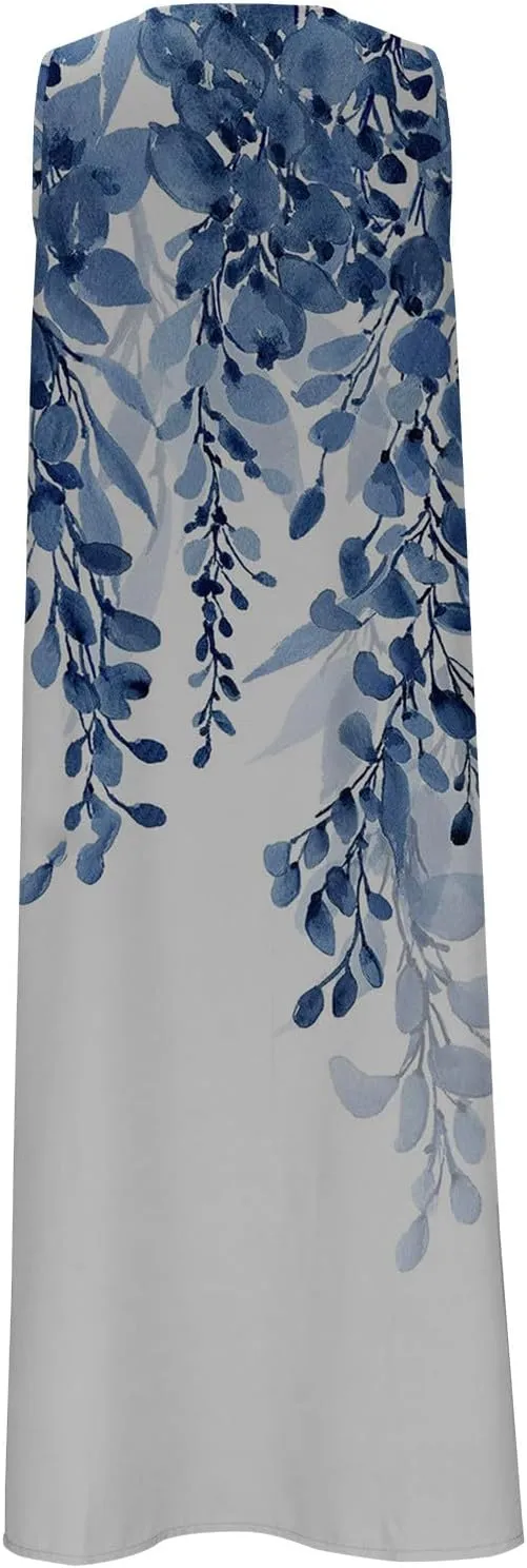 2025 Summer Dress Womens Clothes Sleeveless Boho Floral Tshirt Dress Casual Loose Beach Vacation Outfits Midi Dresses