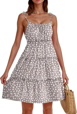 2025 Summer Dresses Trendy Cute Tie Ruffle Mini Dress Sling Women's Sundress Vacation Beach Short