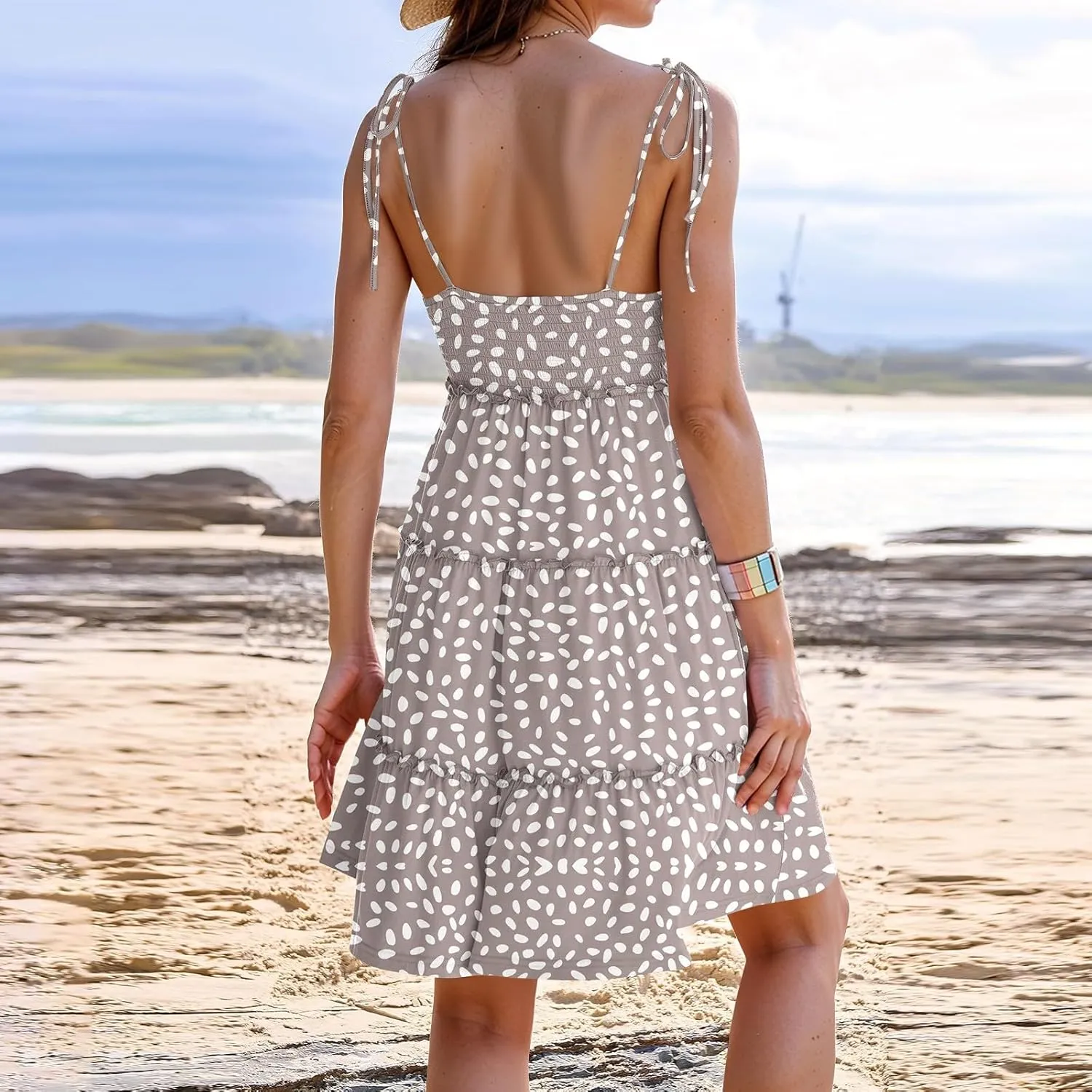 2025 Summer Dresses Trendy Cute Tie Ruffle Mini Dress Sling Women's Sundress Vacation Beach Short