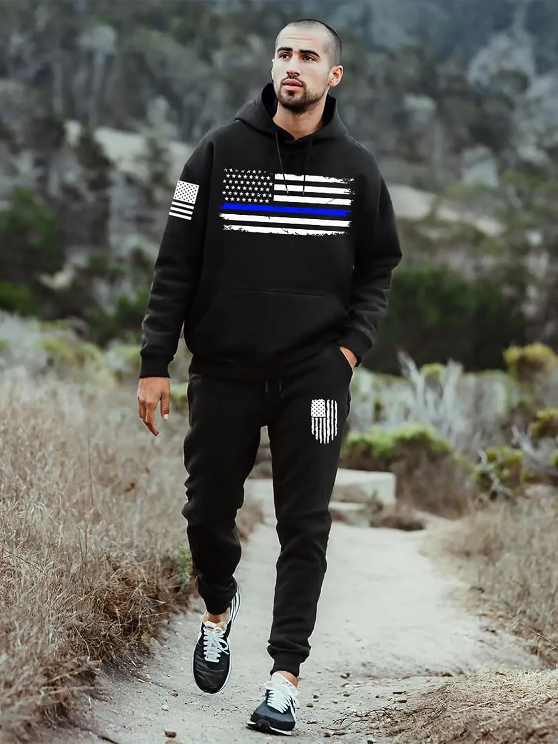 2Pcs American Flag Tracksuit Sets Casual Pullover Hoodie Outfits Sweatshirt and Sweatpants for Men Women