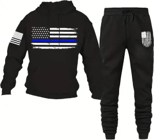 2Pcs American Flag Tracksuit Sets Casual Pullover Hoodie Outfits Sweatshirt and Sweatpants for Men Women