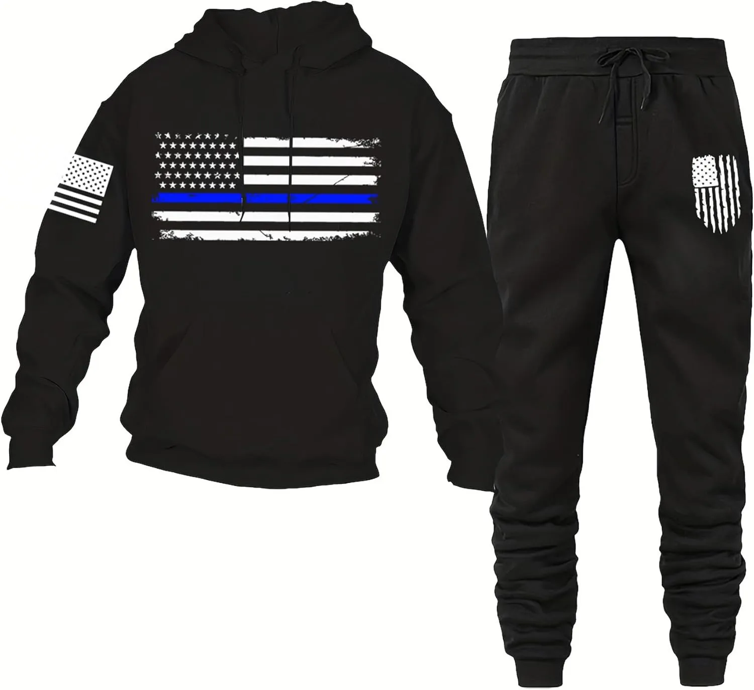 2Pcs American Flag Tracksuit Sets Casual Pullover Hoodie Outfits Sweatshirt and Sweatpants for Men Women