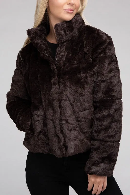 AMBIANCE APPAREL Fluffy Zip-Up Sweater Coat