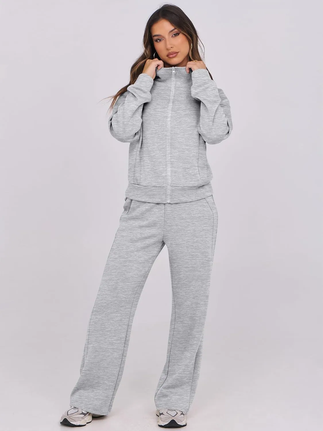 ANRABESS Lounge Sets for Women 2 Piece Outfits Sweatsuit Fall Zip Up Sweatshirts Wide Leg Pants Matching Sweat Set Tracksuit