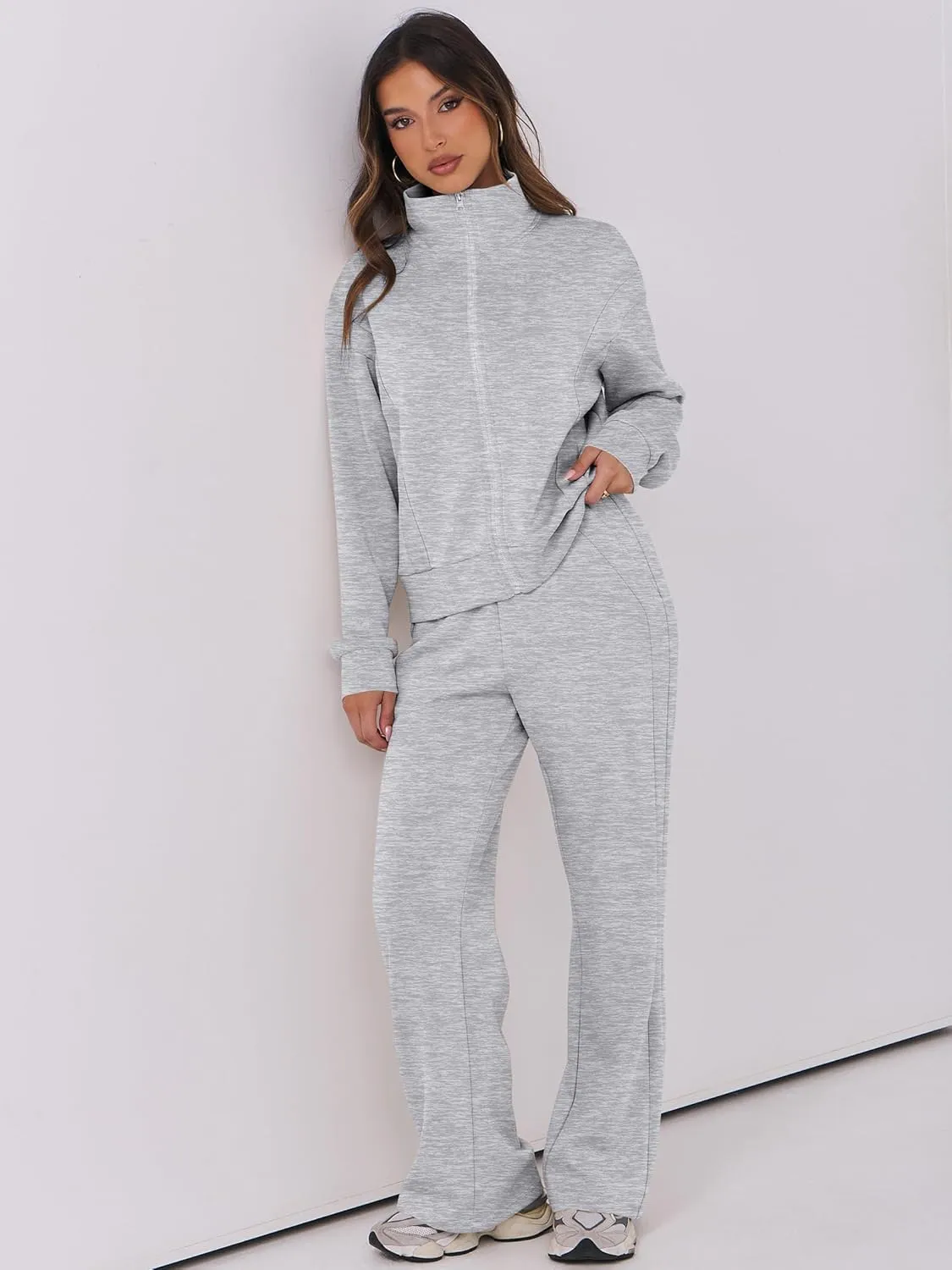 ANRABESS Lounge Sets for Women 2 Piece Outfits Sweatsuit Fall Zip Up Sweatshirts Wide Leg Pants Matching Sweat Set Tracksuit