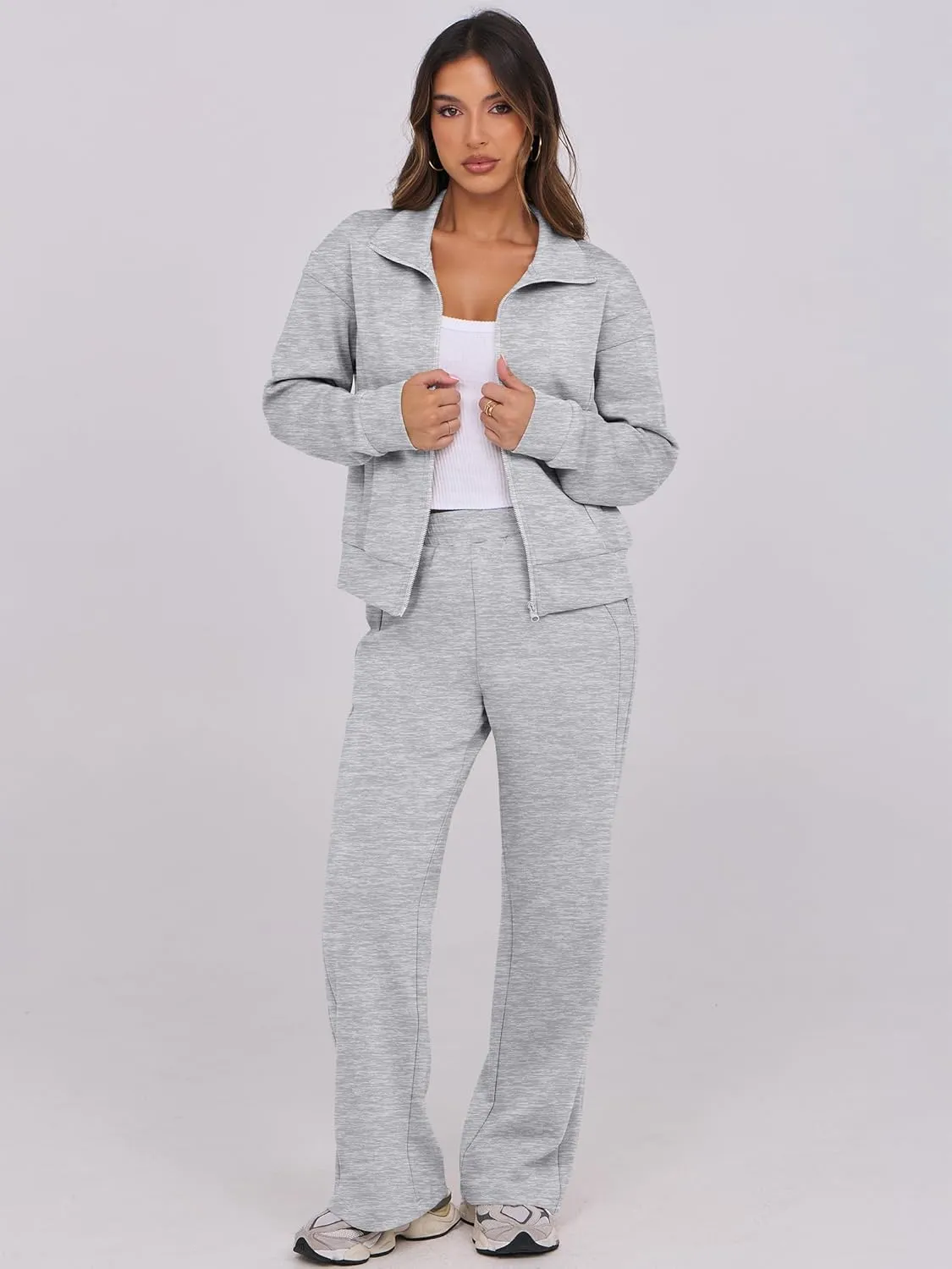 ANRABESS Lounge Sets for Women 2 Piece Outfits Sweatsuit Fall Zip Up Sweatshirts Wide Leg Pants Matching Sweat Set Tracksuit