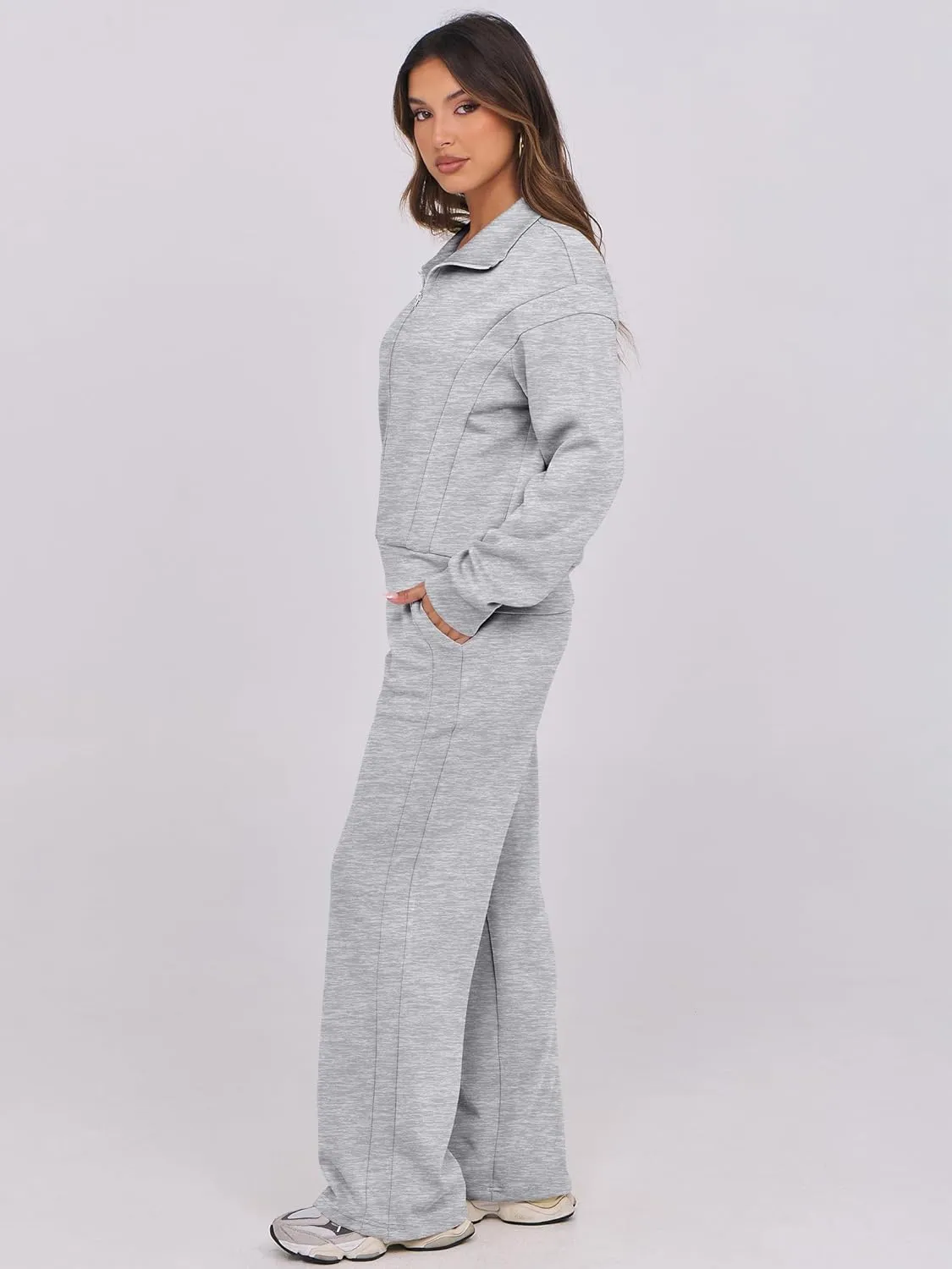 ANRABESS Lounge Sets for Women 2 Piece Outfits Sweatsuit Fall Zip Up Sweatshirts Wide Leg Pants Matching Sweat Set Tracksuit