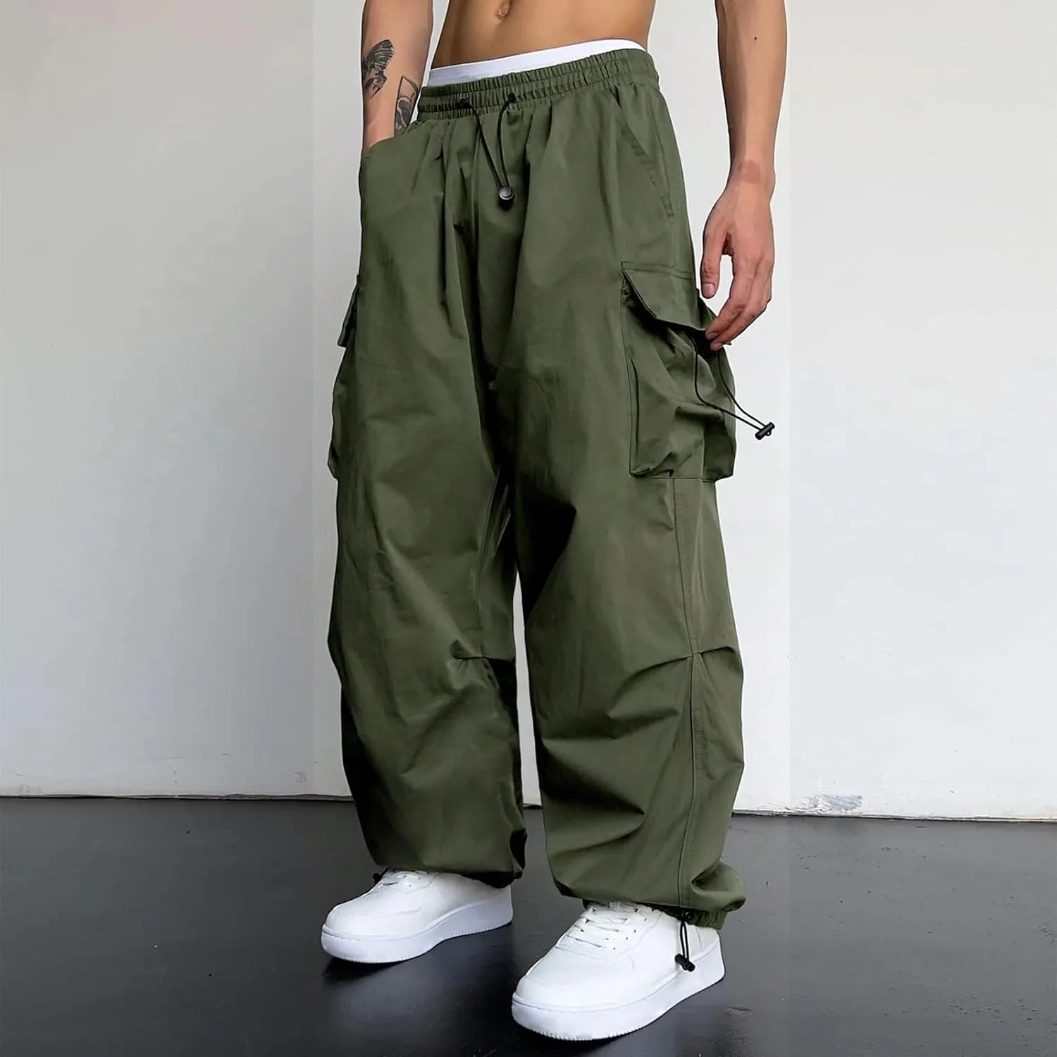 Baggy Cargo Pants for Men Y2k Gothic Streetwear Straight Wide Leg Cargo Pant Athletic Loose Fit Hip Hop Sweatpant with Pocket