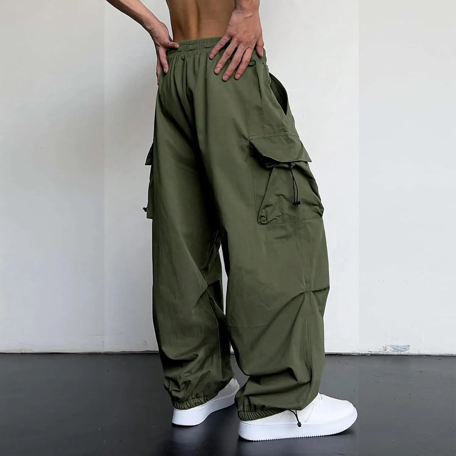 Baggy Cargo Pants for Men Y2k Gothic Streetwear Straight Wide Leg Cargo Pant Athletic Loose Fit Hip Hop Sweatpant with Pocket