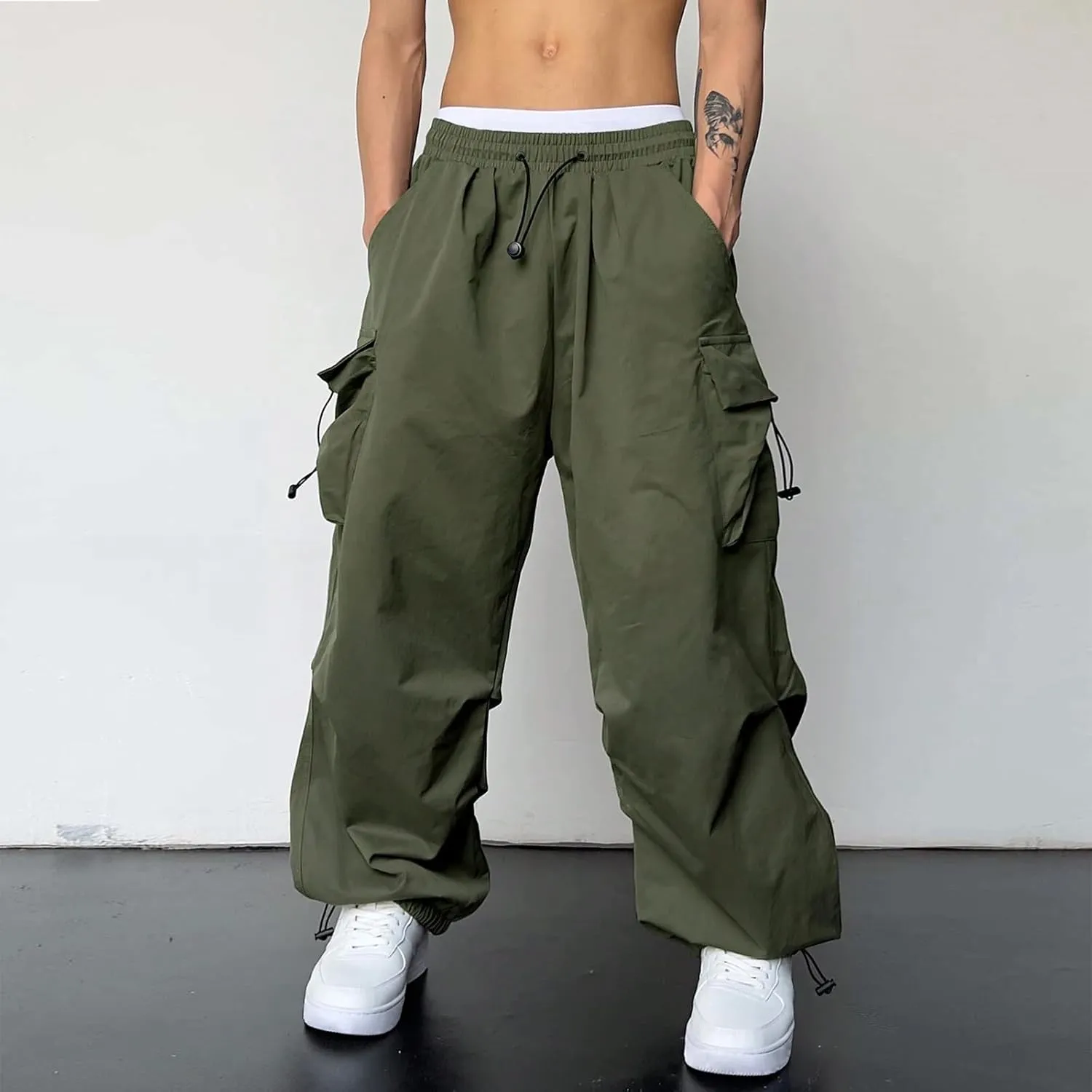 Baggy Cargo Pants for Men Y2k Gothic Streetwear Straight Wide Leg Cargo Pant Athletic Loose Fit Hip Hop Sweatpant with Pocket