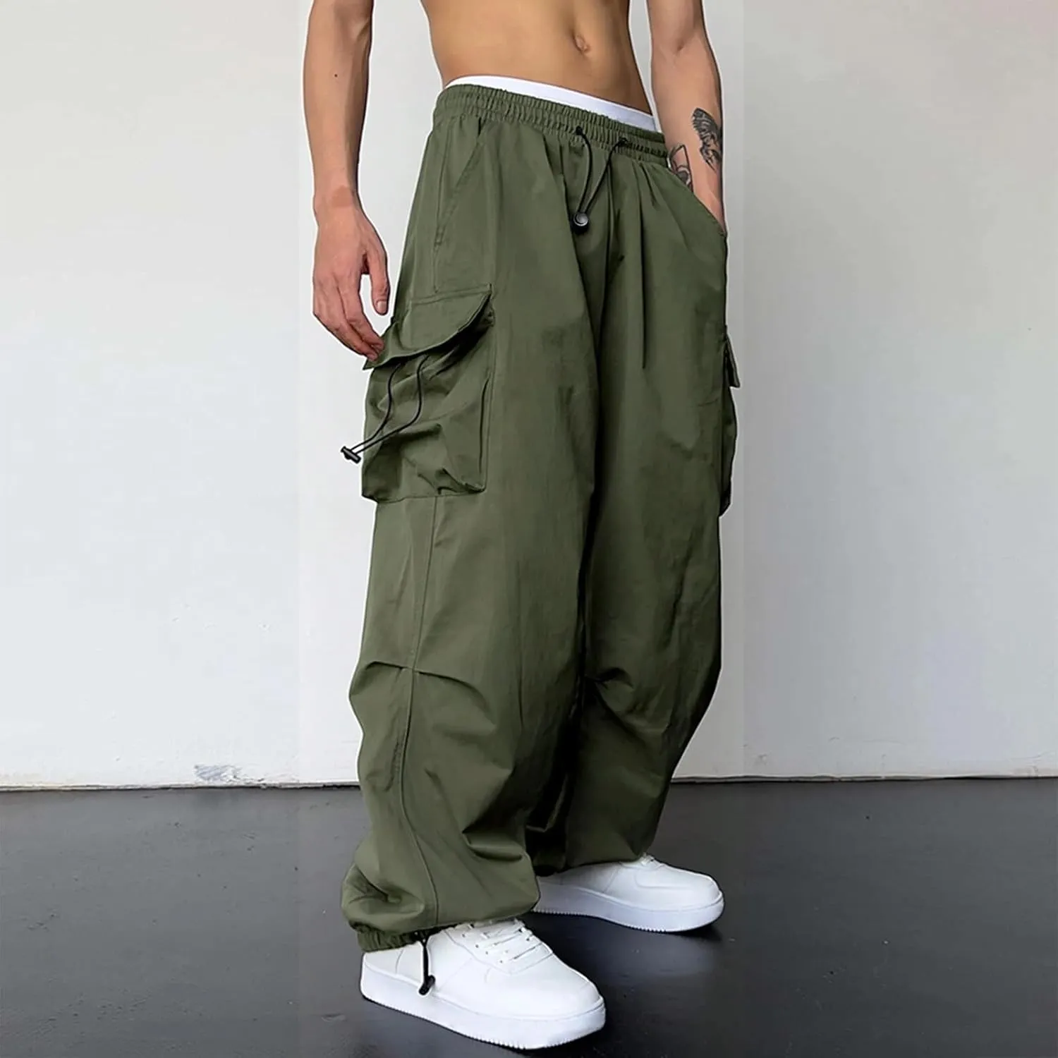 Baggy Cargo Pants for Men Y2k Gothic Streetwear Straight Wide Leg Cargo Pant Athletic Loose Fit Hip Hop Sweatpant with Pocket