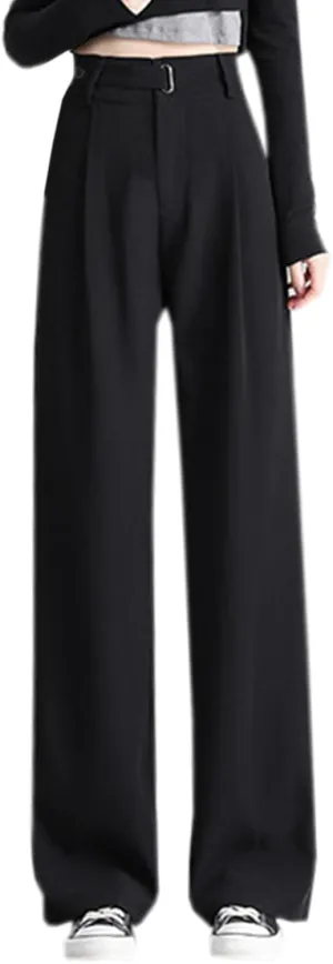 Betusline Women's Casual Wide Leg High Waisted Long Dress Pants Straight Business Office Trousers for Women, 1#Black, XX-Large