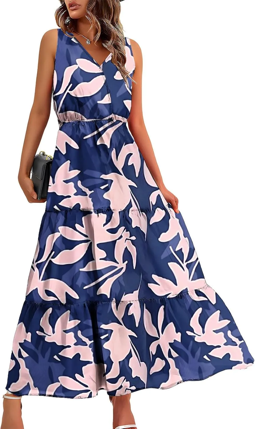 Boho Dresses for Women Casual Floral Graphic Print Maxi Dresses Sleeveless Flowy Fashion Vintage Sundress