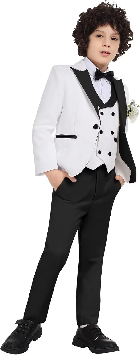 Boys Suit Floral Jacquard Suits for Boys Formal Outfit 5 Pcs Wedding Kids Suit Blazer Vest Pants Tie Shirt Set