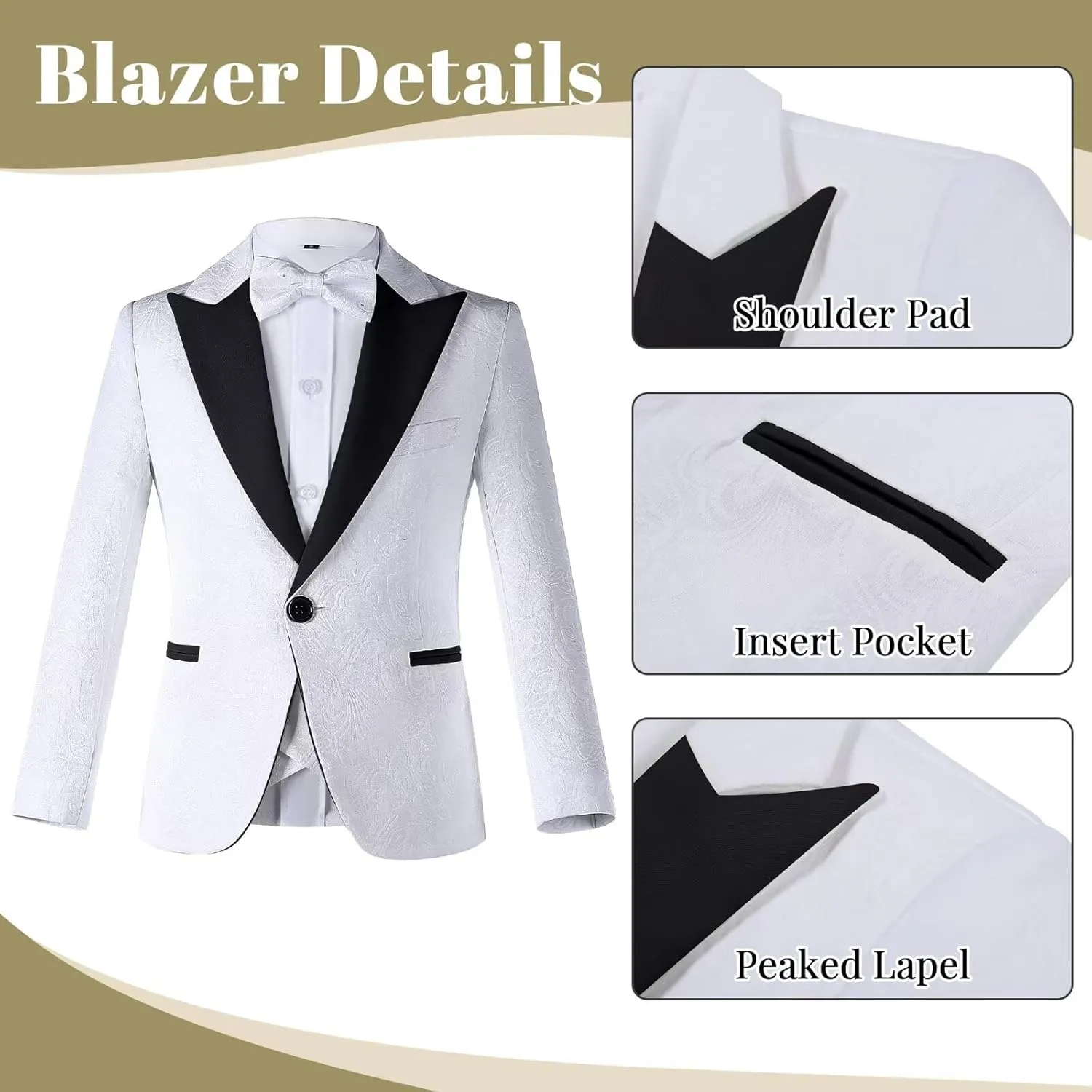 Boys Suit Floral Jacquard Suits for Boys Formal Outfit 5 Pcs Wedding Kids Suit Blazer Vest Pants Tie Shirt Set