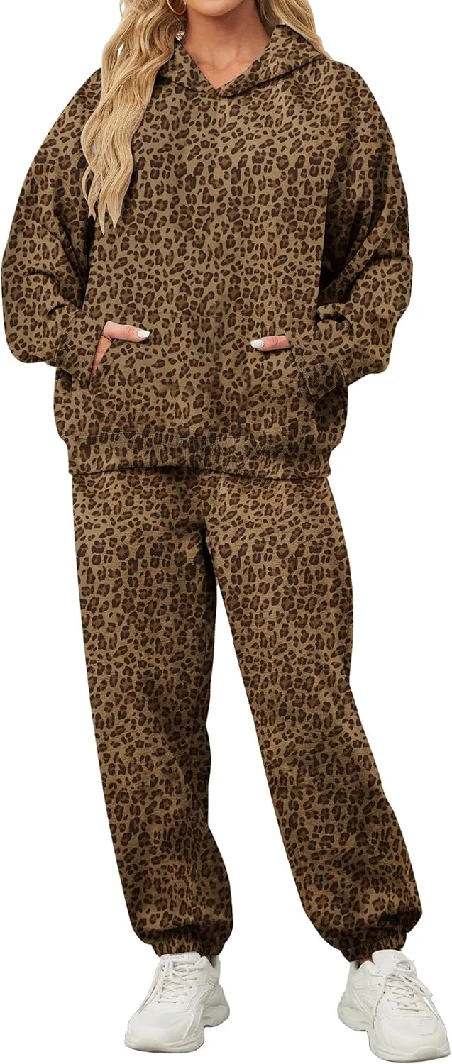 Camo Sweatsuits for Women Set 2 Piece Camo Hoodies Maple Leaf Print Oversized Sweatshirt Lounge Sets Fall Outfits