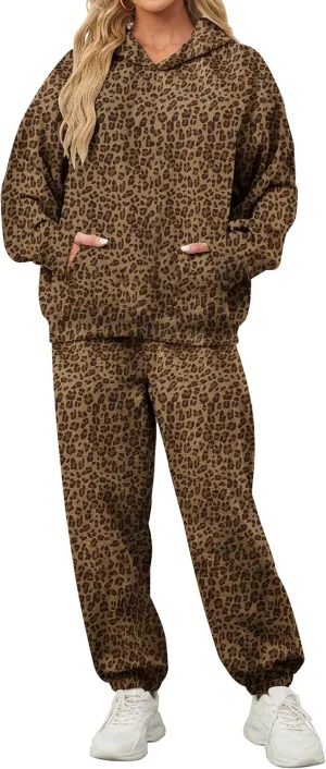 Camo Sweatsuits for Women Set 2 Piece Camo Hoodies Maple Leaf Print Oversized Sweatshirt Lounge Sets Fall Outfits