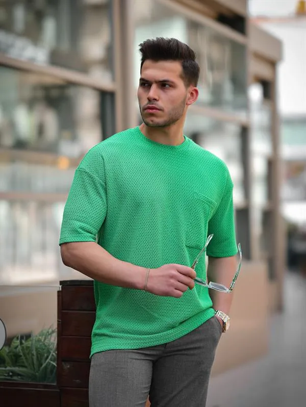 cep detayli oversize örme t-shirt