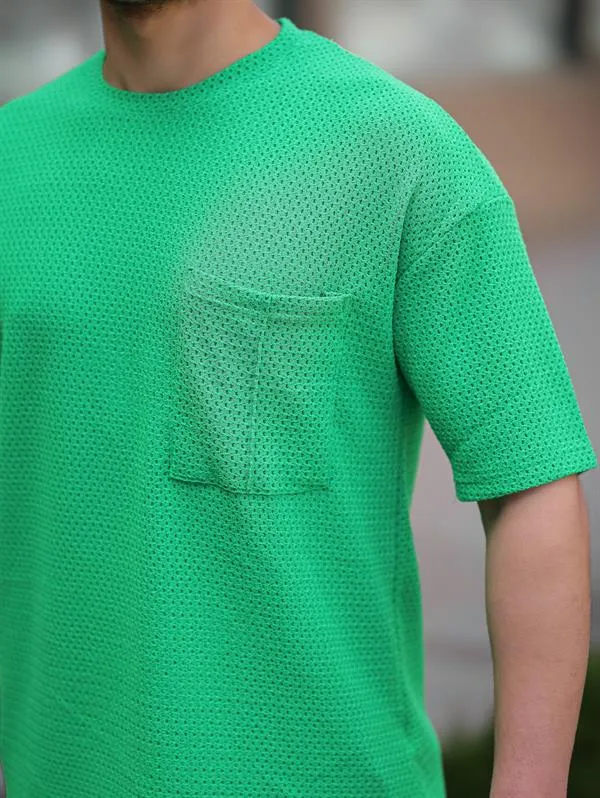 cep detayli oversize örme t-shirt