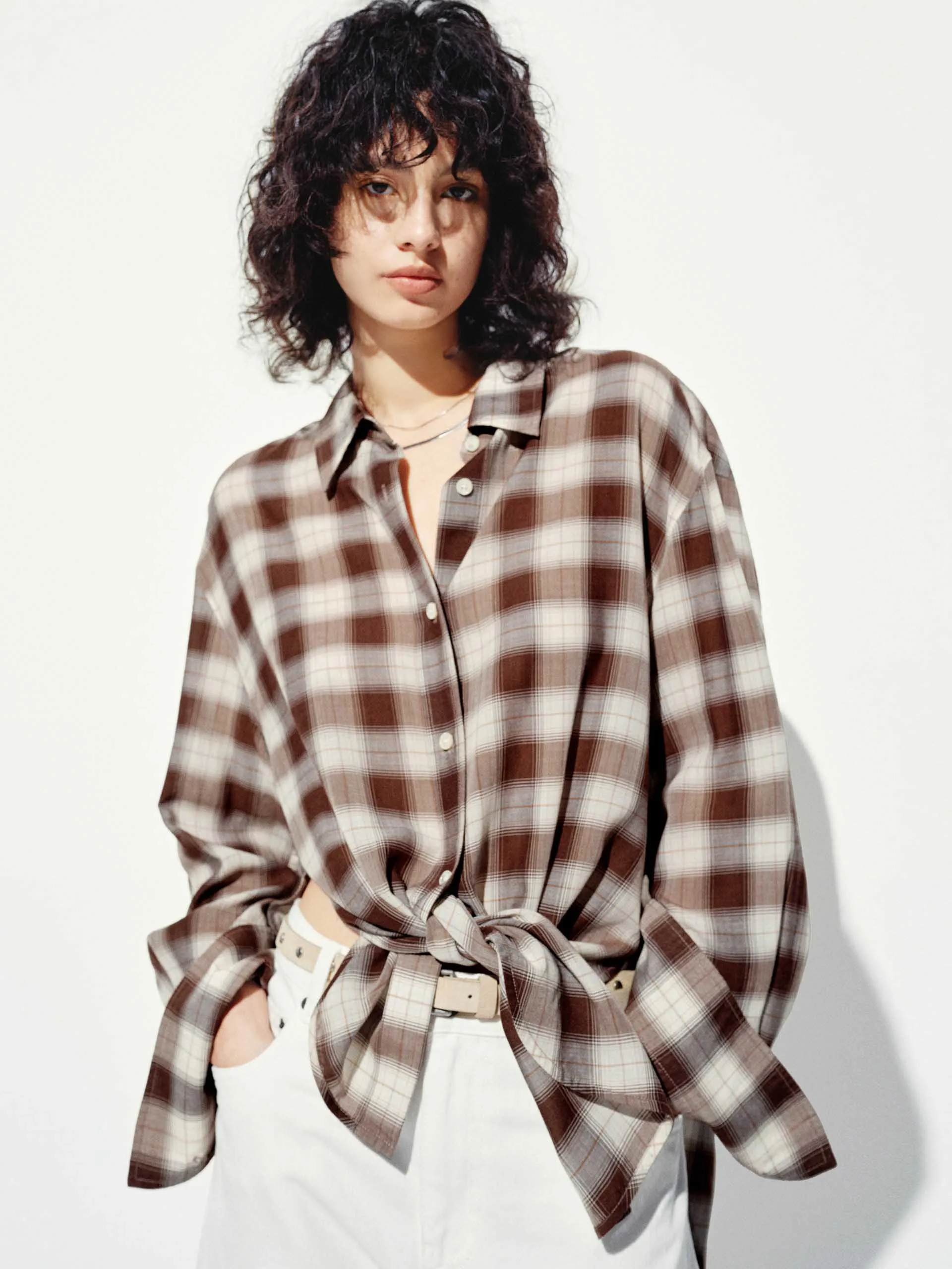 Checked Contrast Loose Shirt