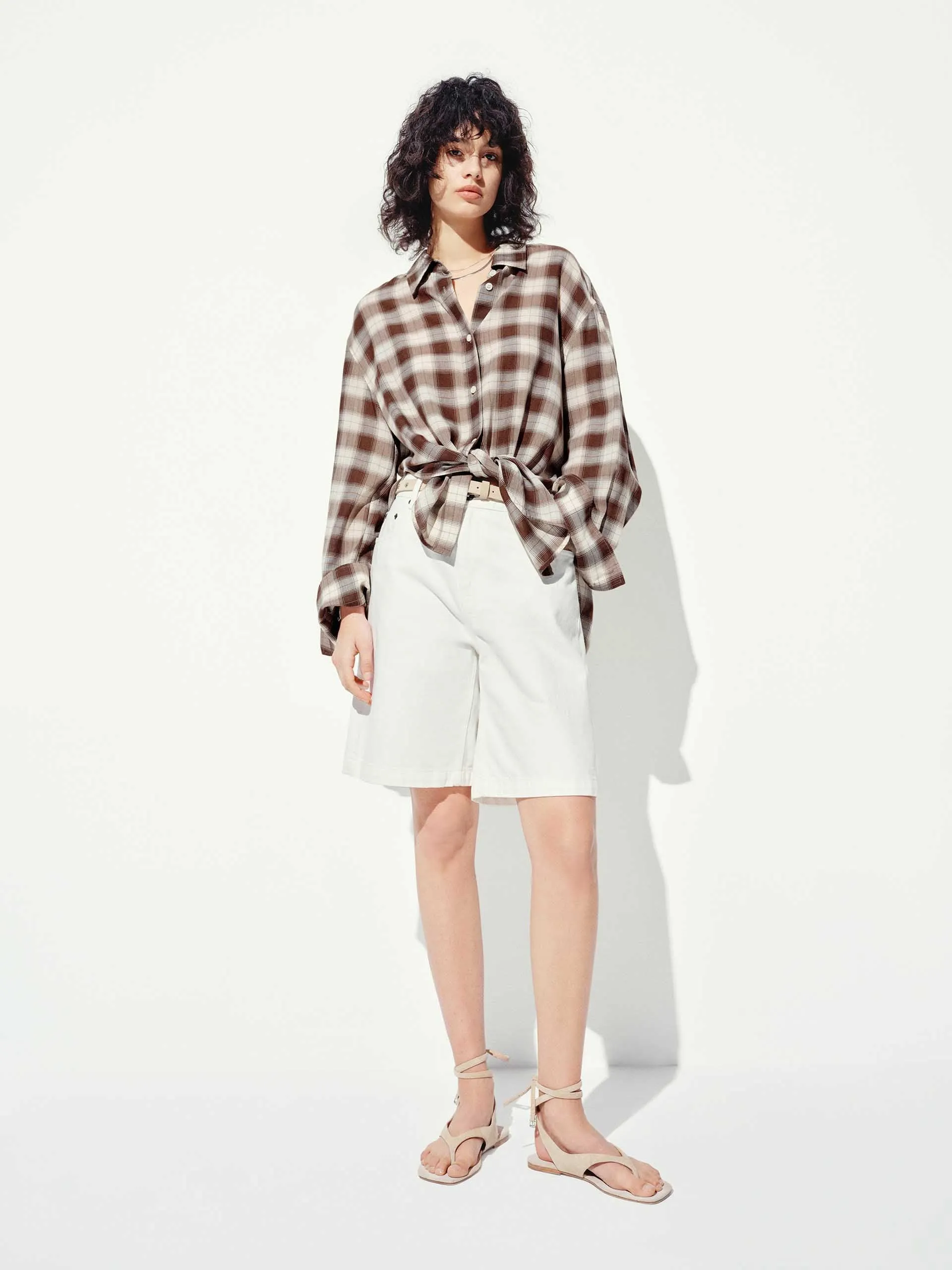 Checked Contrast Loose Shirt