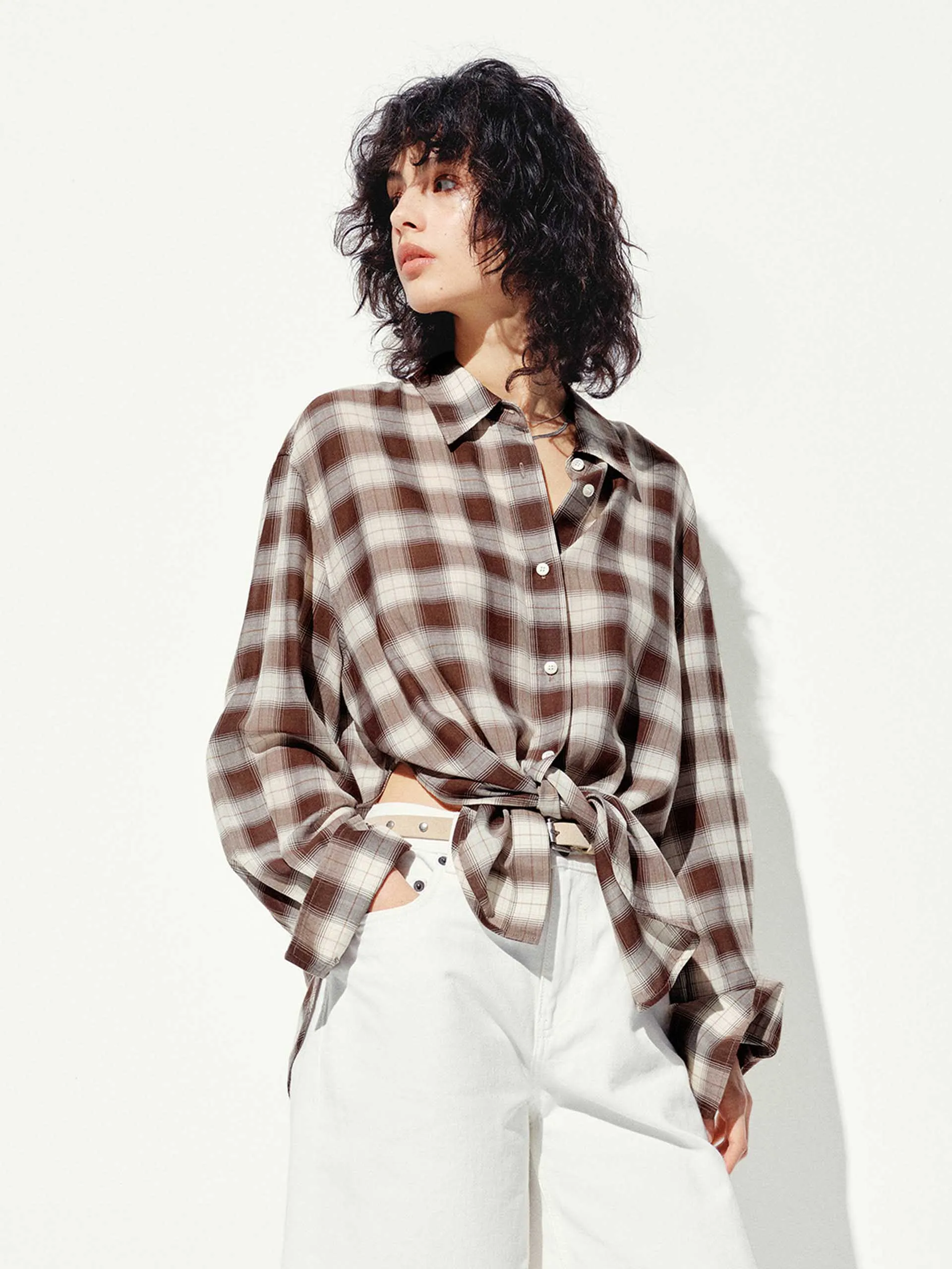 Checked Contrast Loose Shirt