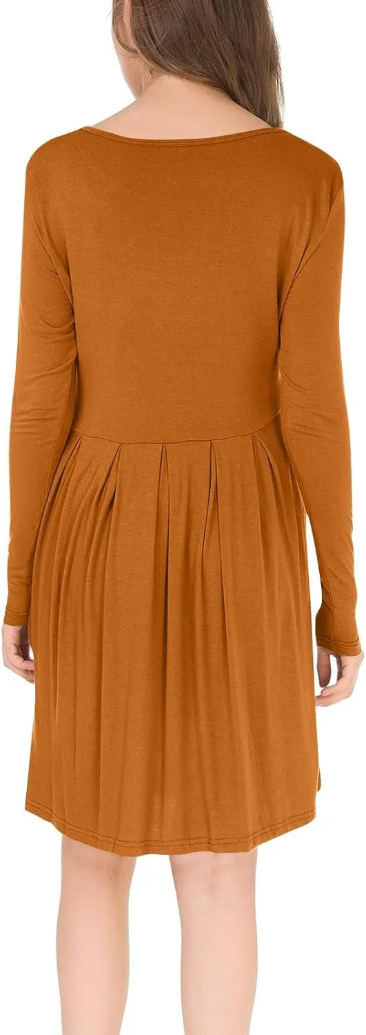COTECRAM 2025 Women's Spring Casual Long Sleeve Midi Dresses with Pockets Crewneck Flowy A Line Knee Length Boho Dress