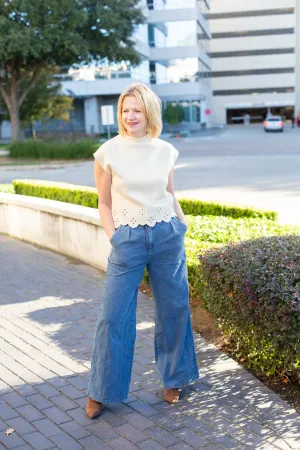 Denim Wide Leg with Stitch Detail