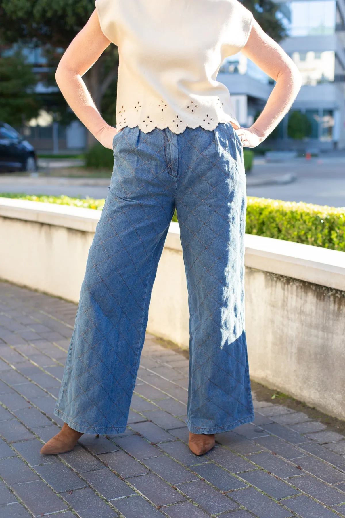 Denim Wide Leg with Stitch Detail