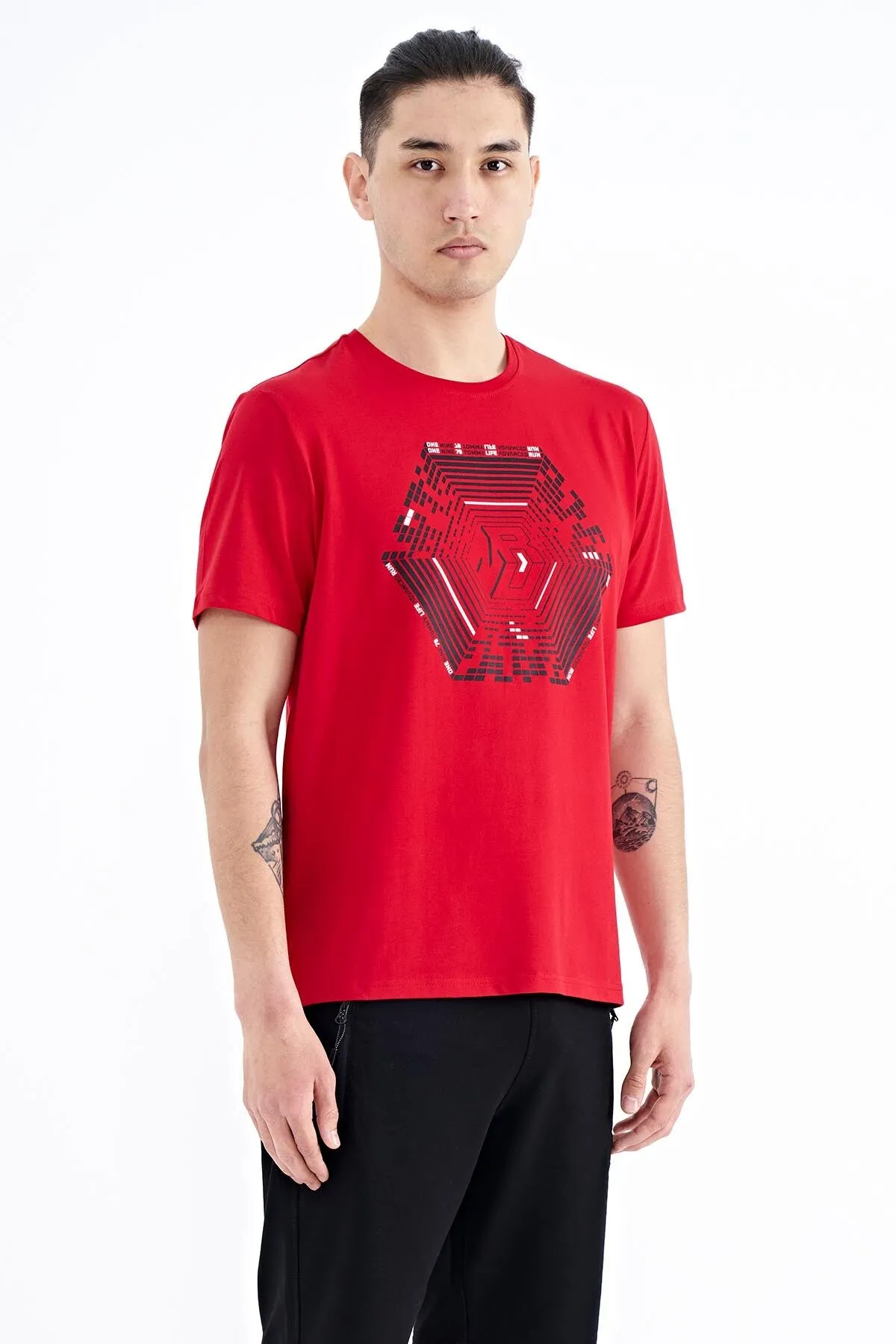 desen baskili standart kalip erkek t-shirt - 88231