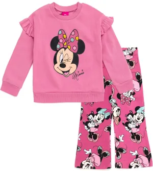 Disney Minnie Mouse Mickey Mouse Fleece Sweatshirt & Flare Leggings Outfit Set Infant to Big Kid Sizes (18 Months - 10-12)
