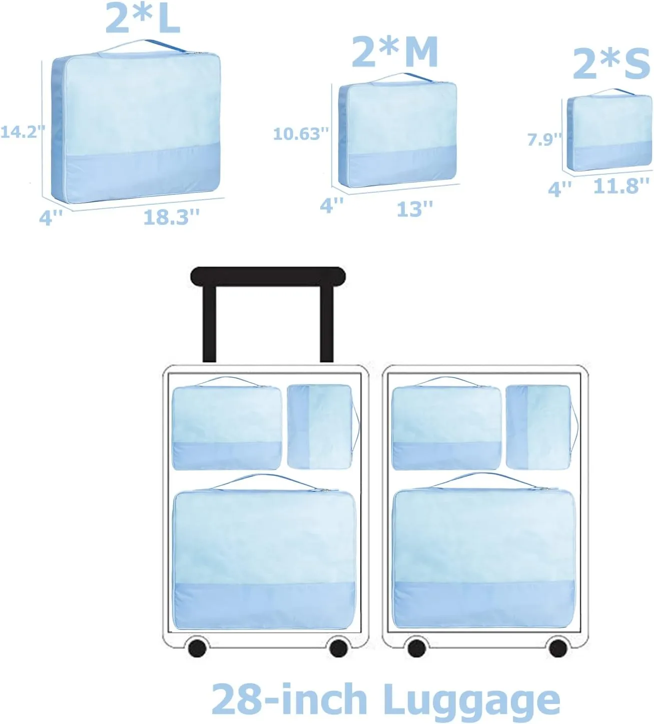 DoubleTrip Extra Large Packing Cubes for Travel Suitcase Organizer - Fit 28inch Luggage Set of 6 with 3 Sizes Travel Cubes Space Saver Baggage Bag