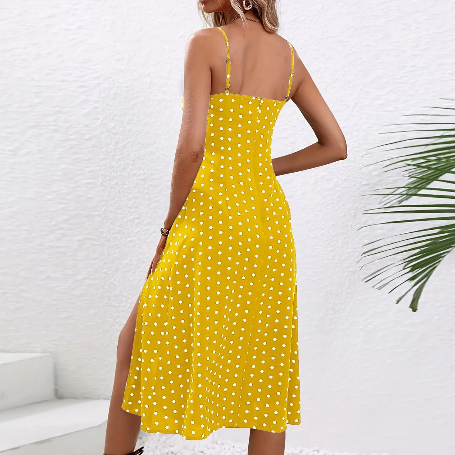 Dresses for Women 2025 Casual Spring Summer Sleeveless Spaghetti Straps Sundress Trendy Split Hem Boho Tank Dress