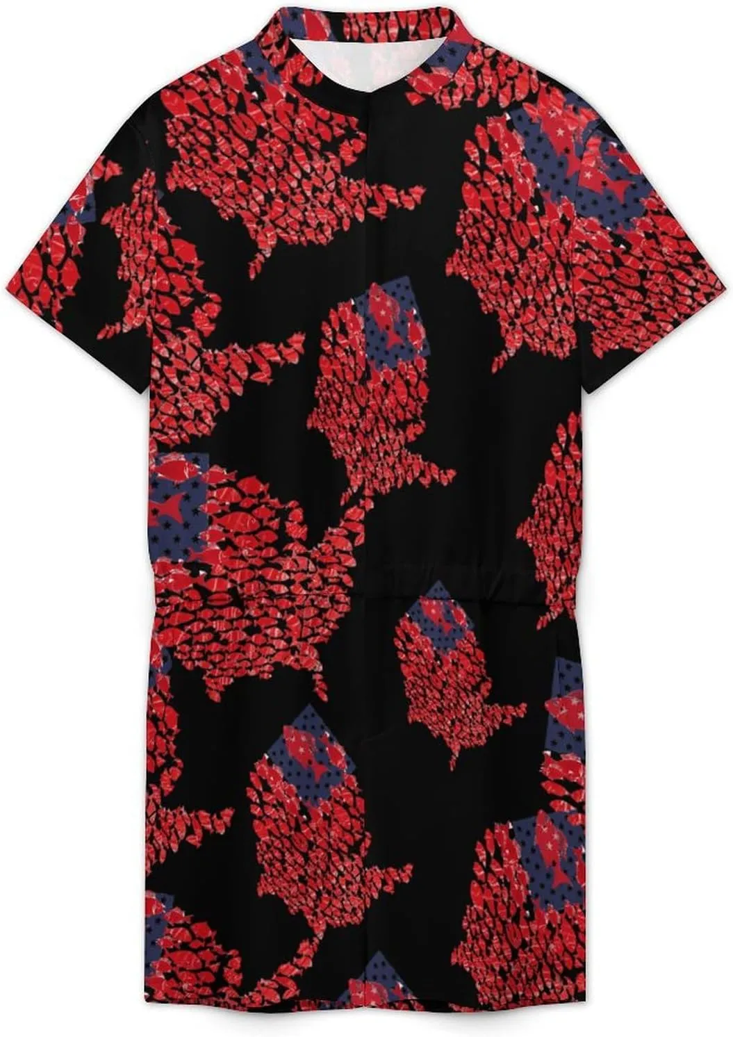 Fish American America Flag Mens Short Sleeve Rompers Printed Slim Fit One Piece Jumpsuit with Pocket
