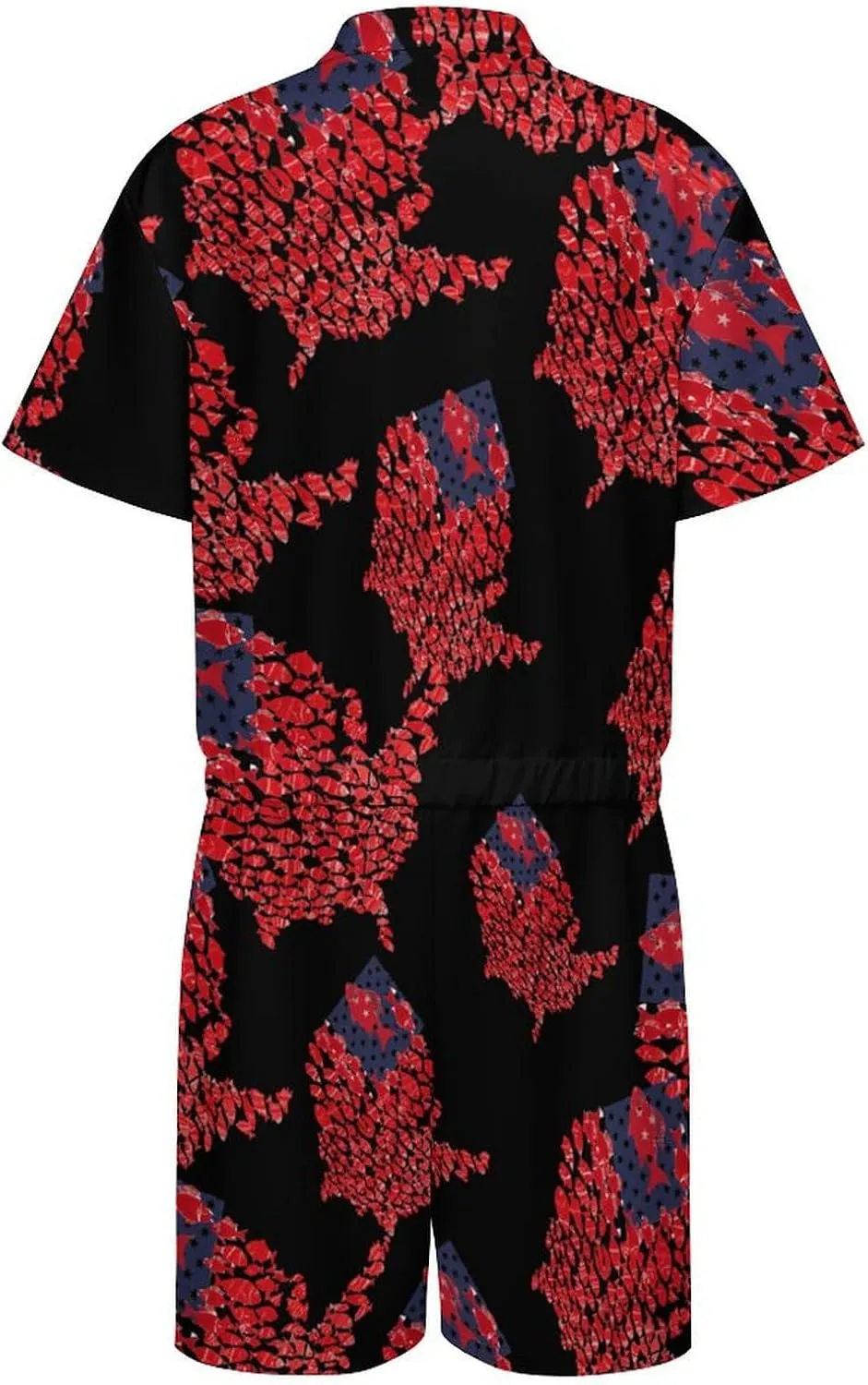 Fish American America Flag Mens Short Sleeve Rompers Printed Slim Fit One Piece Jumpsuit with Pocket