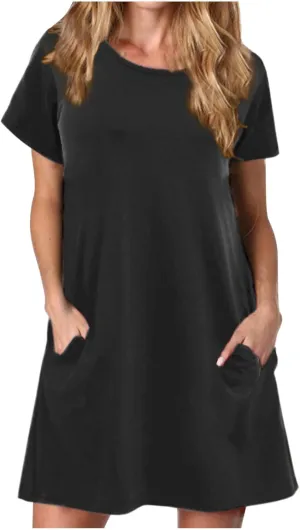 FZYLQY Casual T Shirt Dress for Women Short Sleeve Comfy Loose Fit Summer Tunic Mini Dress with Pockets 2025 Trendy Outfits