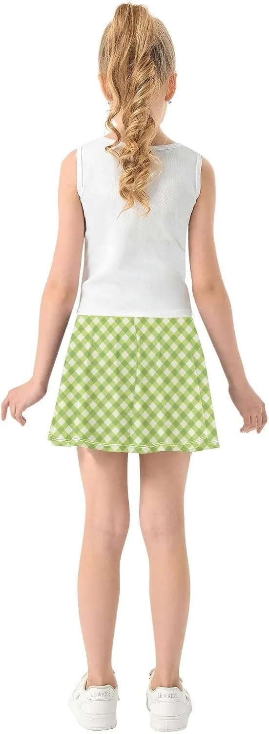 Gingham Plaid Girls Athletic Skirt with Shorts Flowy Skorts for Little Girl Cheerleading Skirts with Pockets 4-12Y