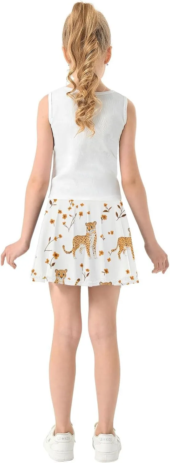 Girls Athletic Skorts with Built in Shorts Flowy Sports Skirts for Kids with Pockets