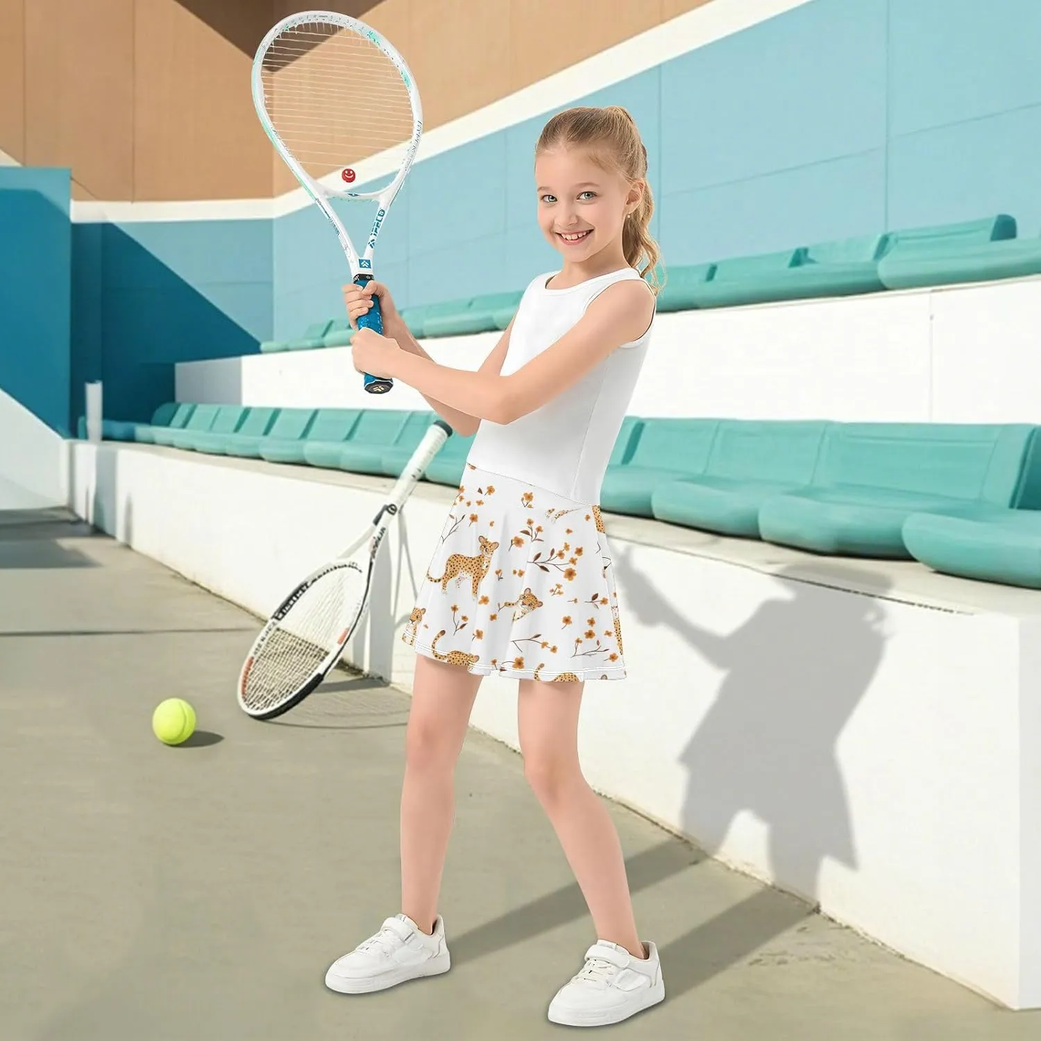 Girls Athletic Skorts with Built in Shorts Flowy Sports Skirts for Kids with Pockets