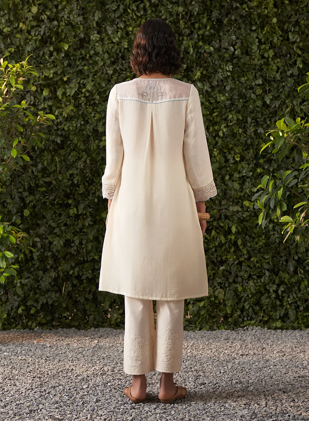 Grace Ivory Embroidered Cotton Gauze Kurta for Women
