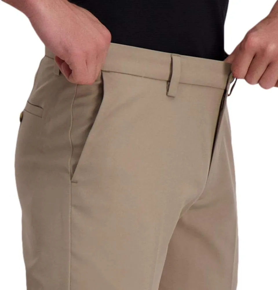 Haggar Men's Cool Right Performance Flex Stria Slim Fit Flat Front Pant