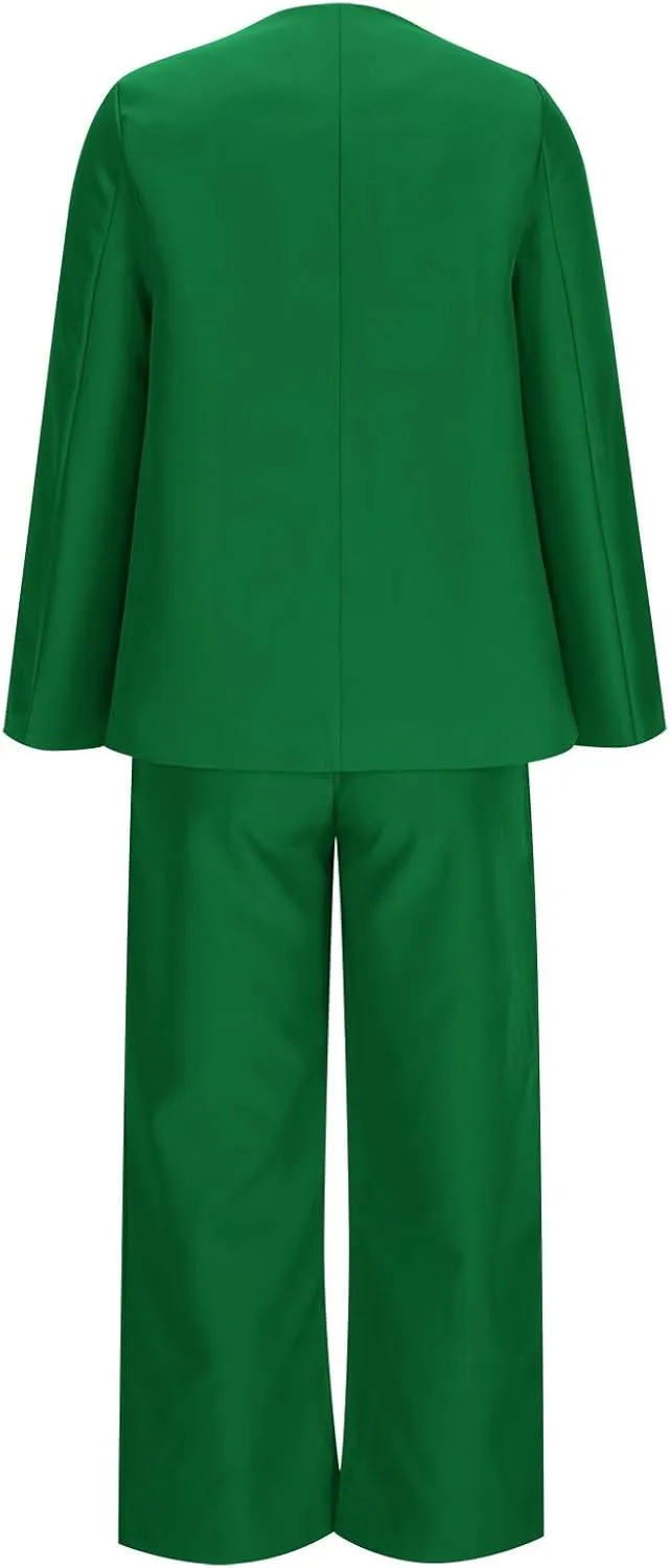 HGps8w Two Piece Blazer Outfits for Women Loose Open Front Suit Jacket and Straight Pants Office Lady Business Work Suits