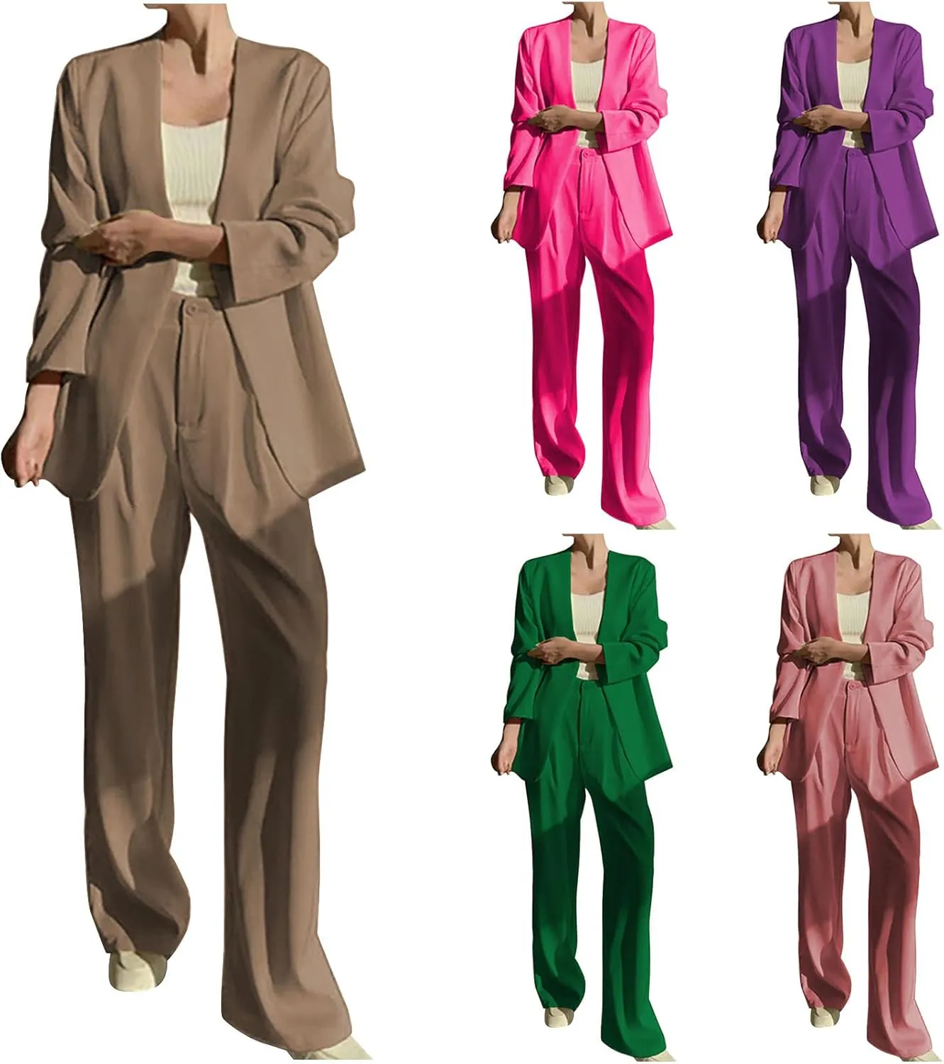 HGps8w Two Piece Blazer Outfits for Women Loose Open Front Suit Jacket and Straight Pants Office Lady Business Work Suits