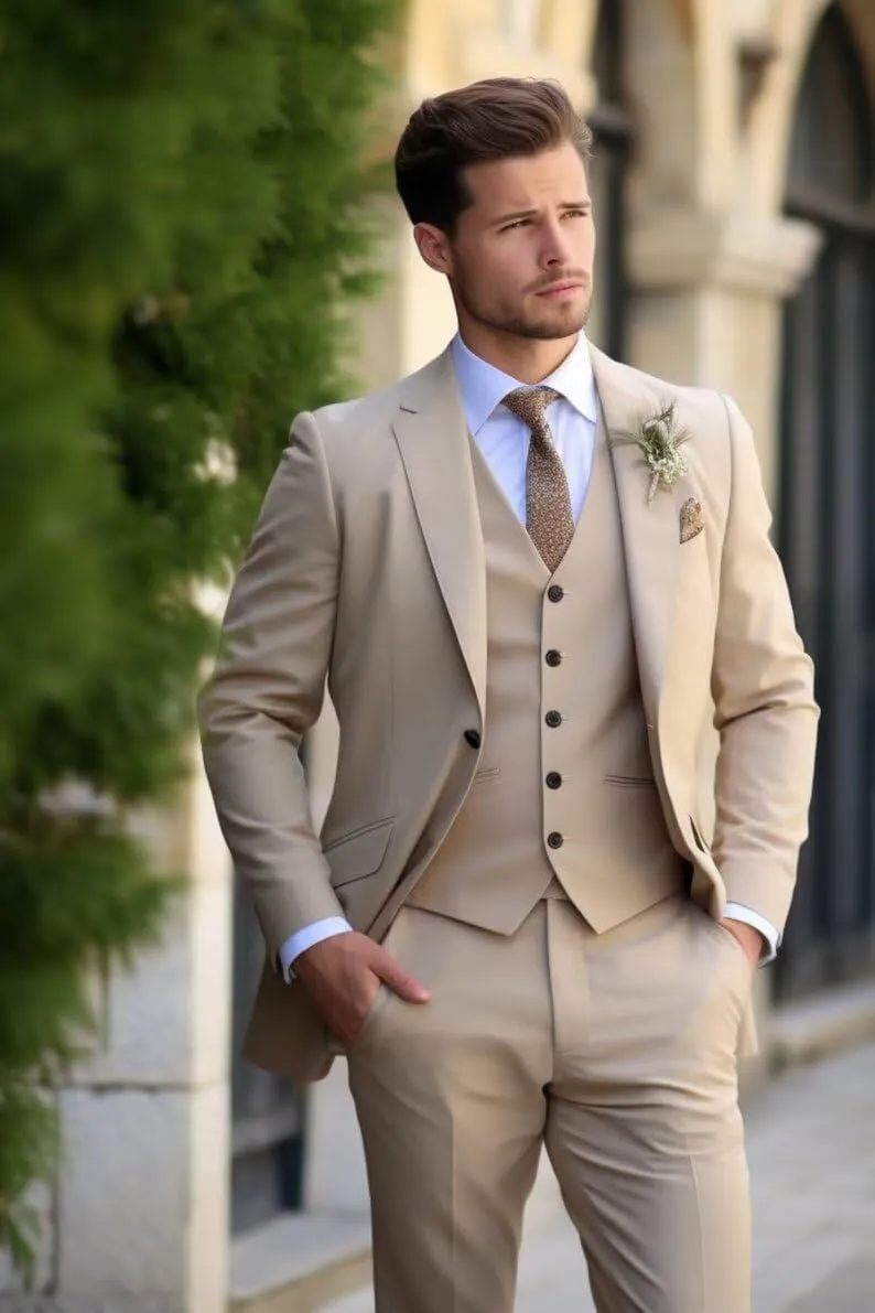 HUUTOE Men's 3 Piece Suits Slim Fit Wedding Groomsmen Prom Business Suit One Button Blazer Jacket Vest Pants Tuxedo Set